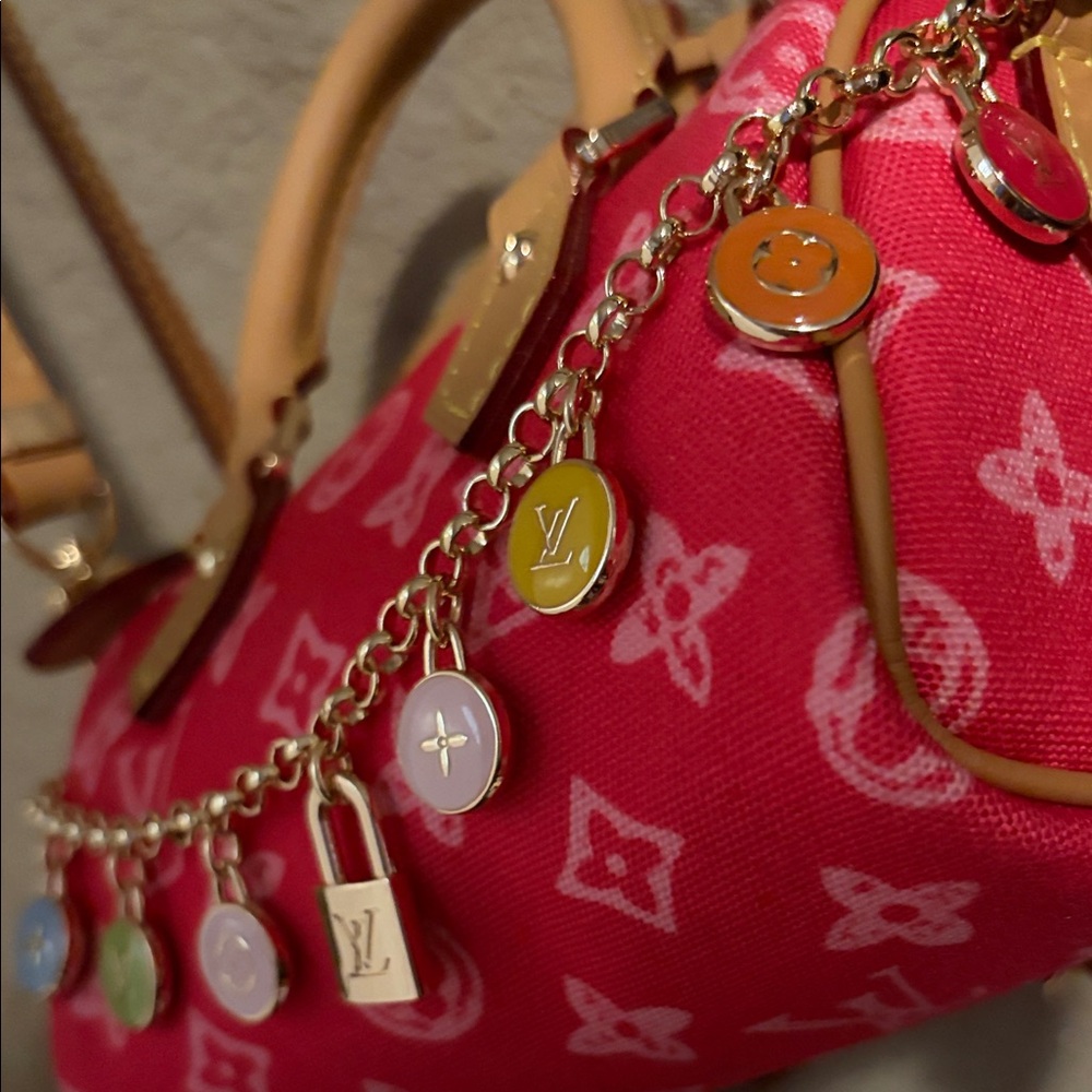 LV multicolored Confetti Padlock bag charm Chain